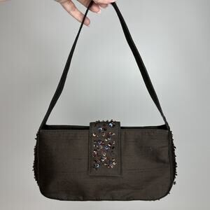 Vintage Y2K Ann Taylor Brown Sequin Baguette Shoulder Bag Carrie Bradshaw